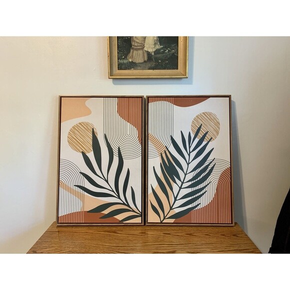 Wayfair Mid Century Modern Boho Palm From attic Wall Art Set Yellow Abstract - Picture 5 of 13